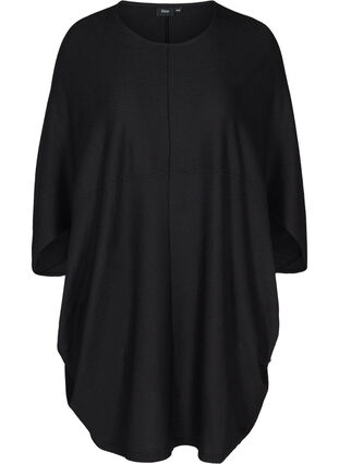 Ensfarvet kjole med struktur, Black, Packshot image number 0