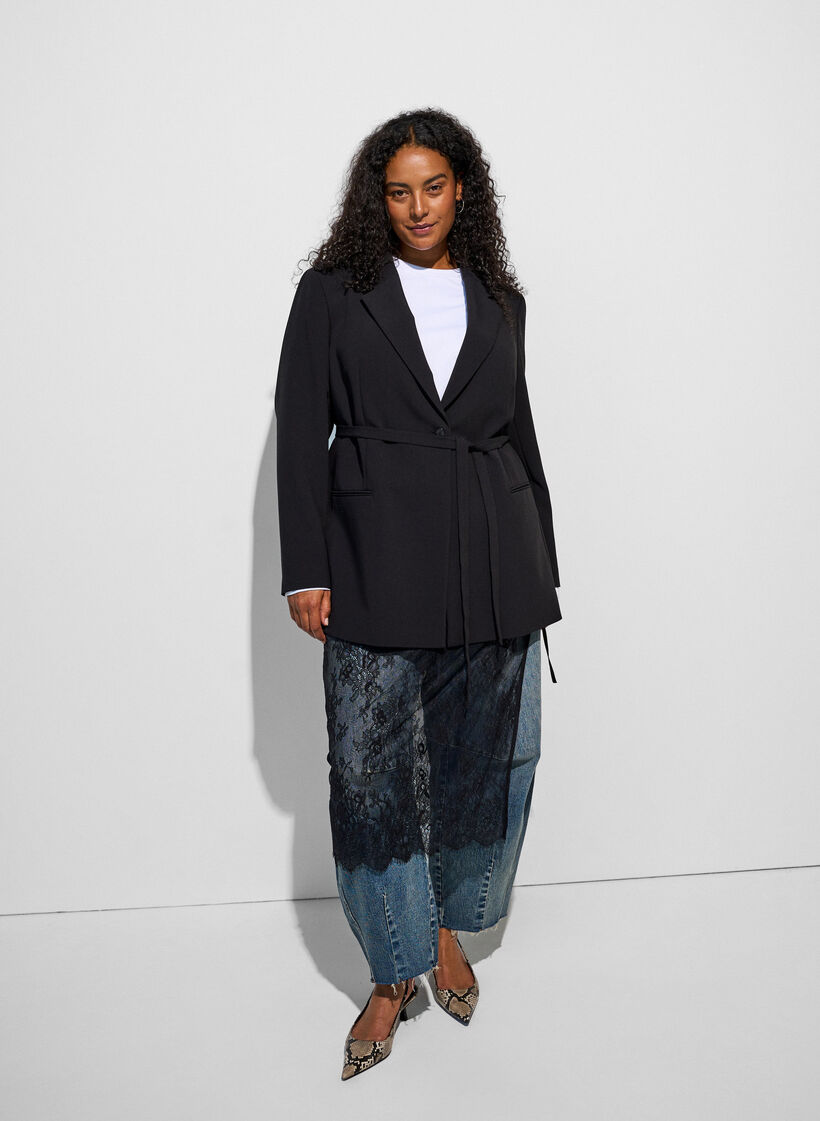 Blazer med aftageligt bindeb&aelig;lte, Sort, Model image number 0