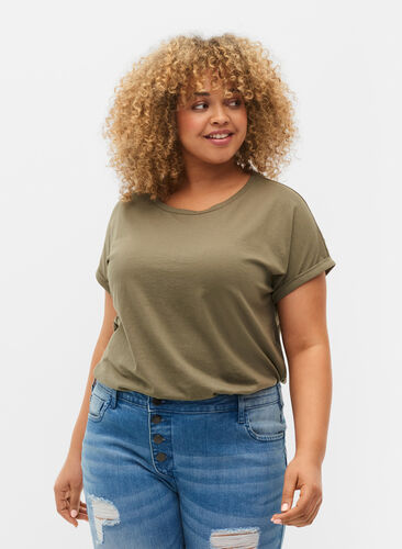 Kortærmet t-shirt i bomuldsblanding, Dusty Olive, Model image number 0
