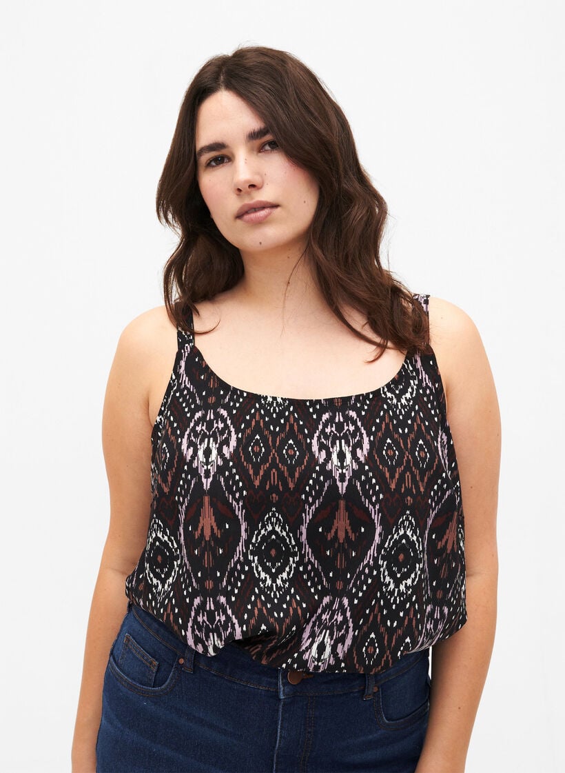 FLASH - Top med print, Black Rose Ethnic, Model image number 0