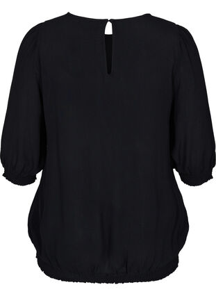 Viskose bluse med 3/4 ærmer og smock, Black, Packshot image number 1