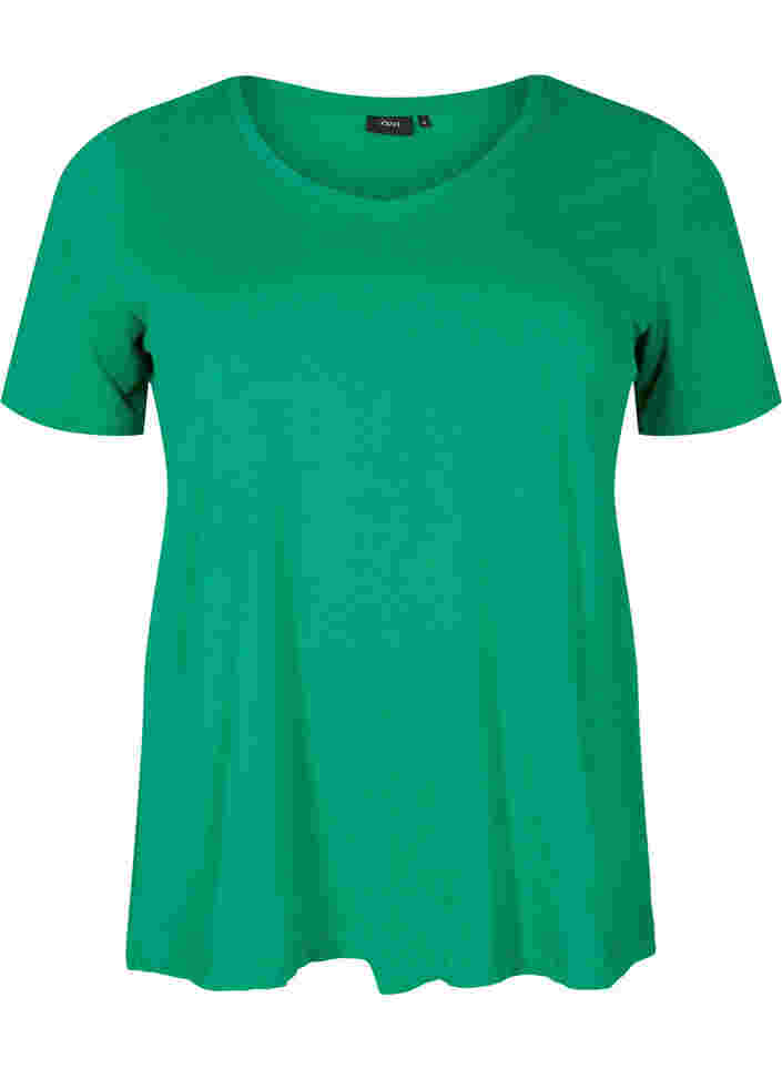 Ensfarvet basis t-shirt i bomuld, Jolly Green, Packshot image number 0