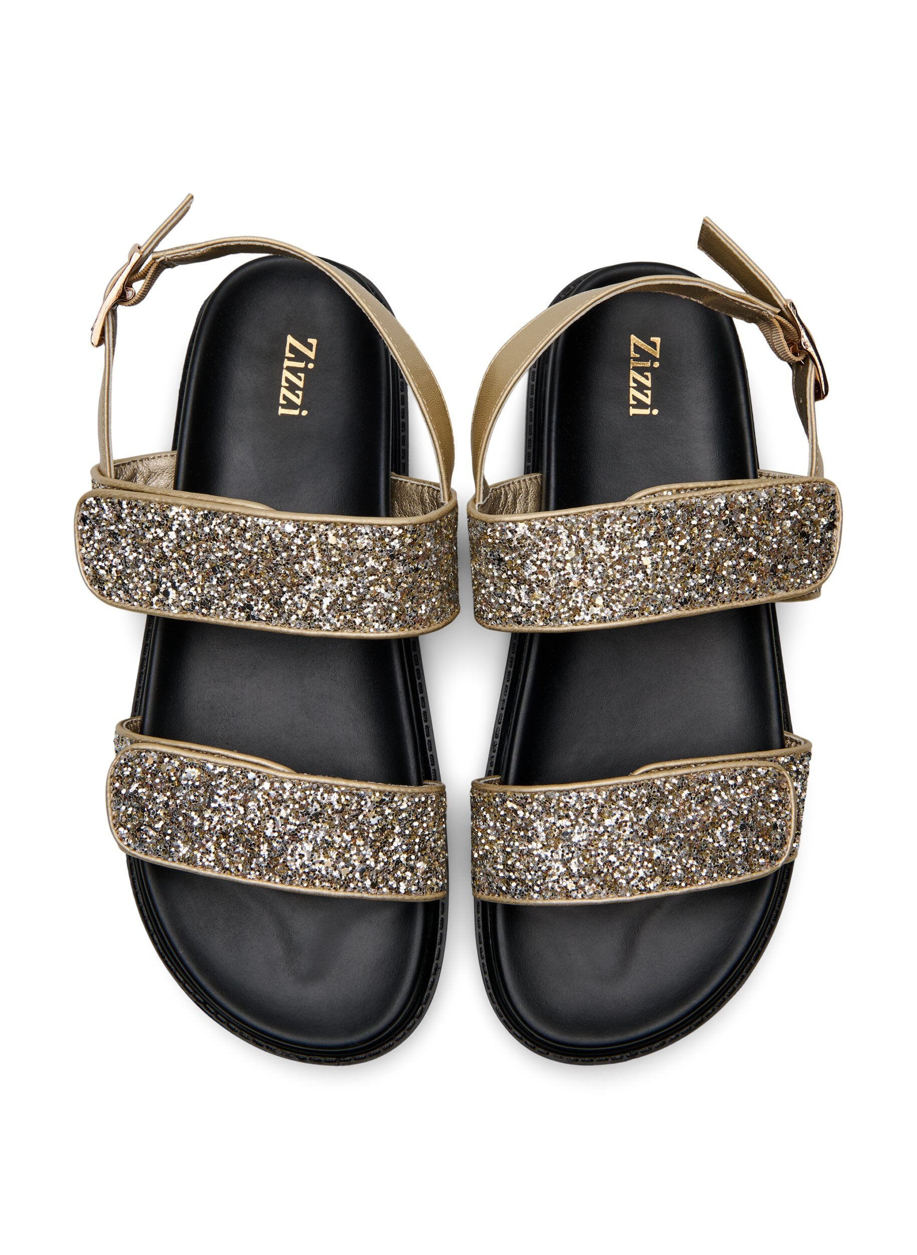 Zizzi Wide fit - Glitter sandal med velcrolukning, Guld, Packshot image number 2
