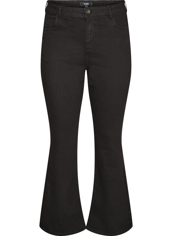 H&oslash;jtaljede jeans med bootcut, Sort, Packshot image number 0