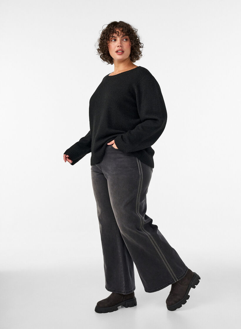 Wide fit jeans med lodrette denimdetaljer, Gr&aring;, Model image number 2