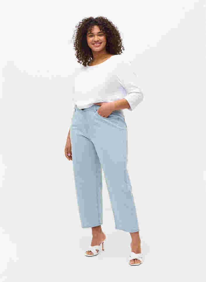 Straight jeans med ankellængde og striber, Light Blue Stripe, Model image number 2