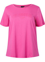 Bomulds t-shirt med tekstprint, Shocking Pink W. LOS