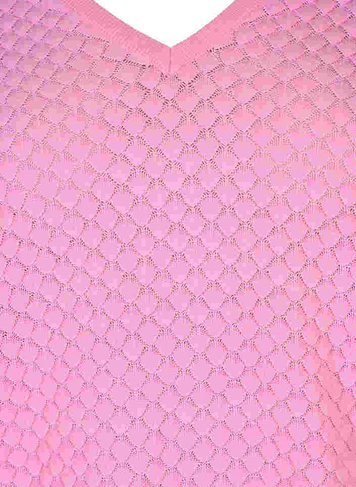 Mønstret strikbluse med v-hals, Begonia Pink, Packshot image number 2