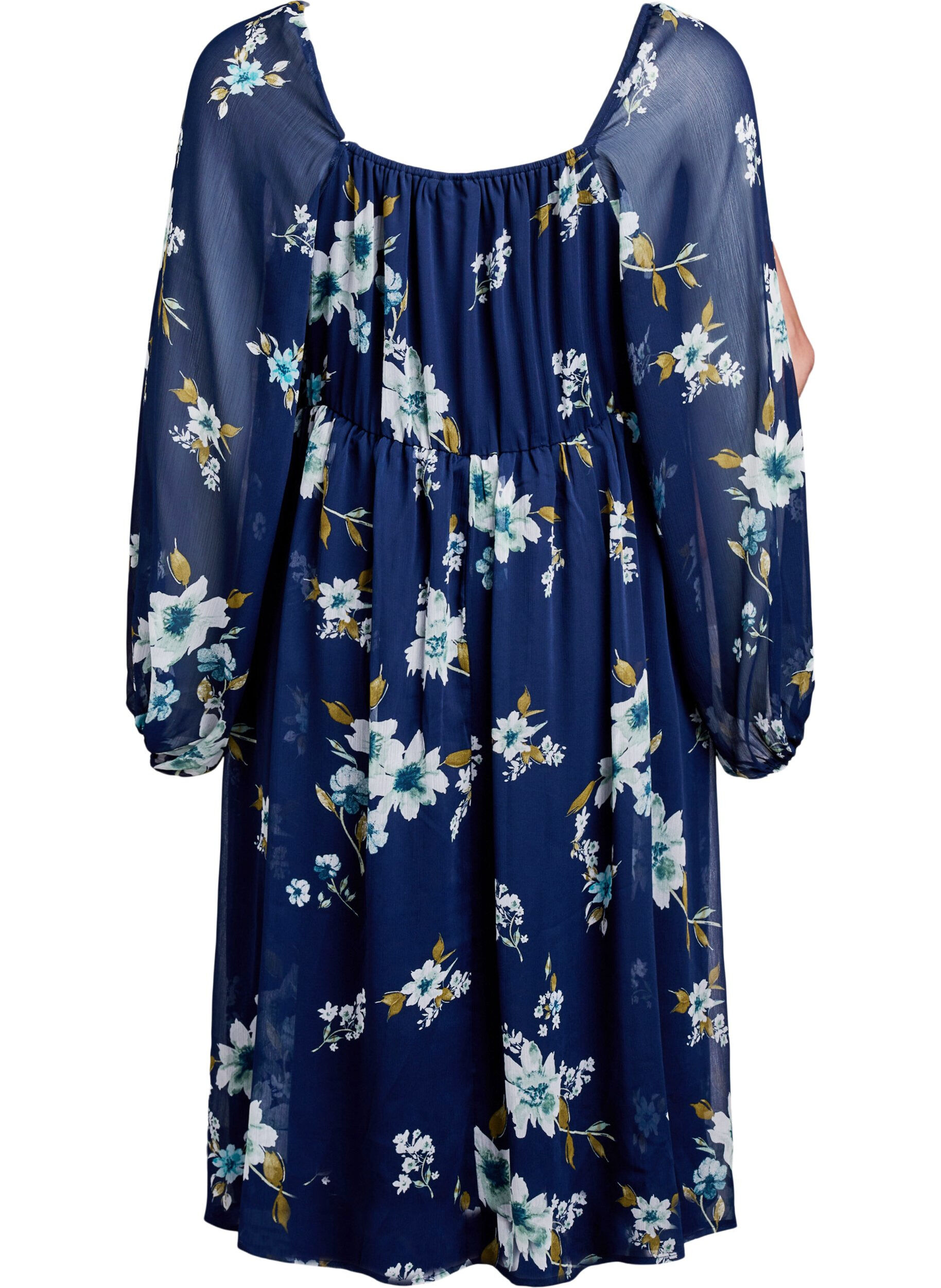 ZizziFestkjole i chiffon med lange &aelig;rmer, Bl&aring;, Packshot image number 1