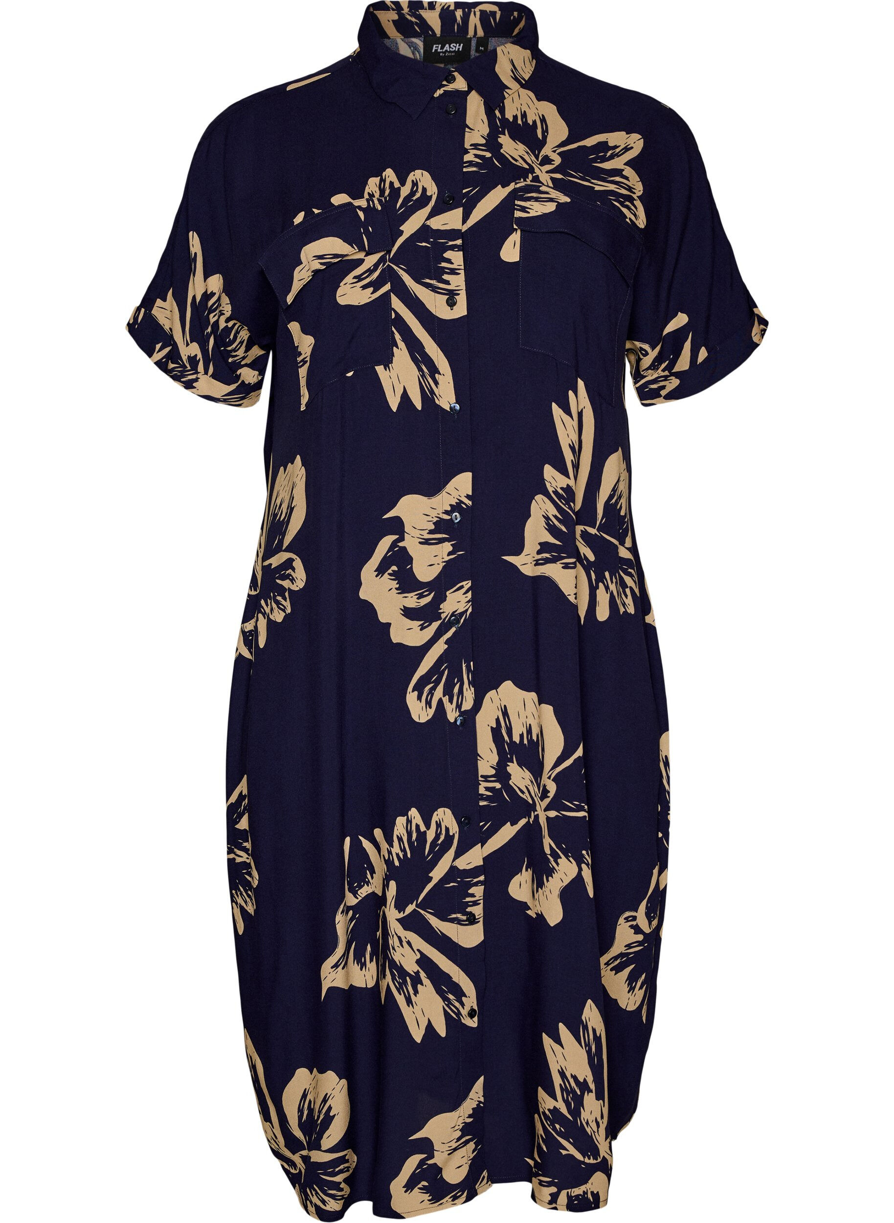 Zizzi Lang skjortekjole med korte &aelig;rmer, Bl&aring;, Packshot image number 0