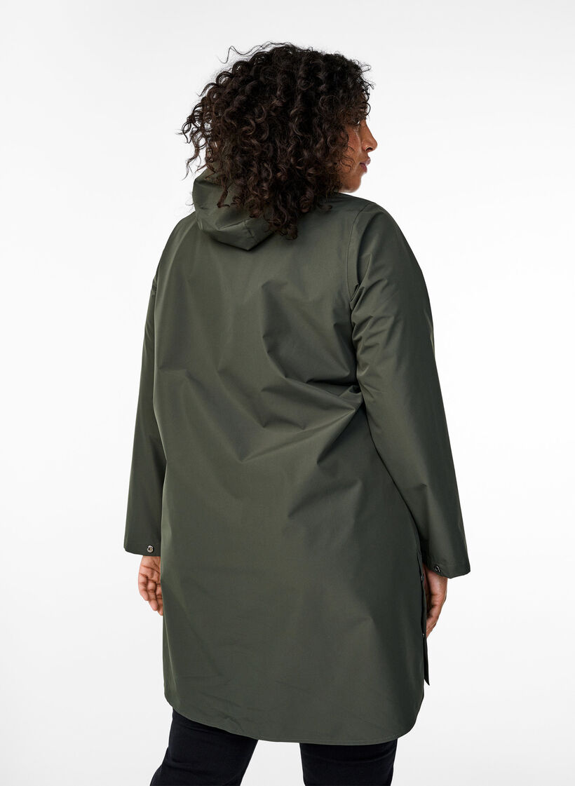 Regnjakke med lommer og h&aelig;tte, Gr&oslash;n, Model image number 2