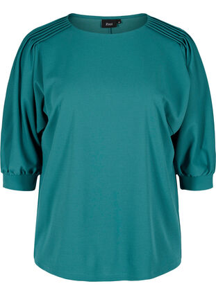 Bluse med 3/4 ærmer og plisséfold, Pacific, Packshot image number 0