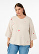Strikbluse med hjerter og 3/4 &aelig;rmer, Beige, Model image number 0