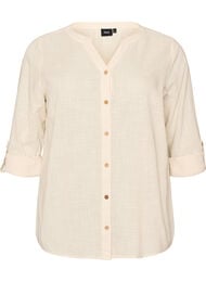 Skjortebluse i bomuld med v-udsk&aelig;ring, Vanilla