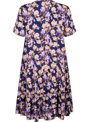 Kortærmet viskose kjole med print, Small Flower AOP, Packshot image number 1