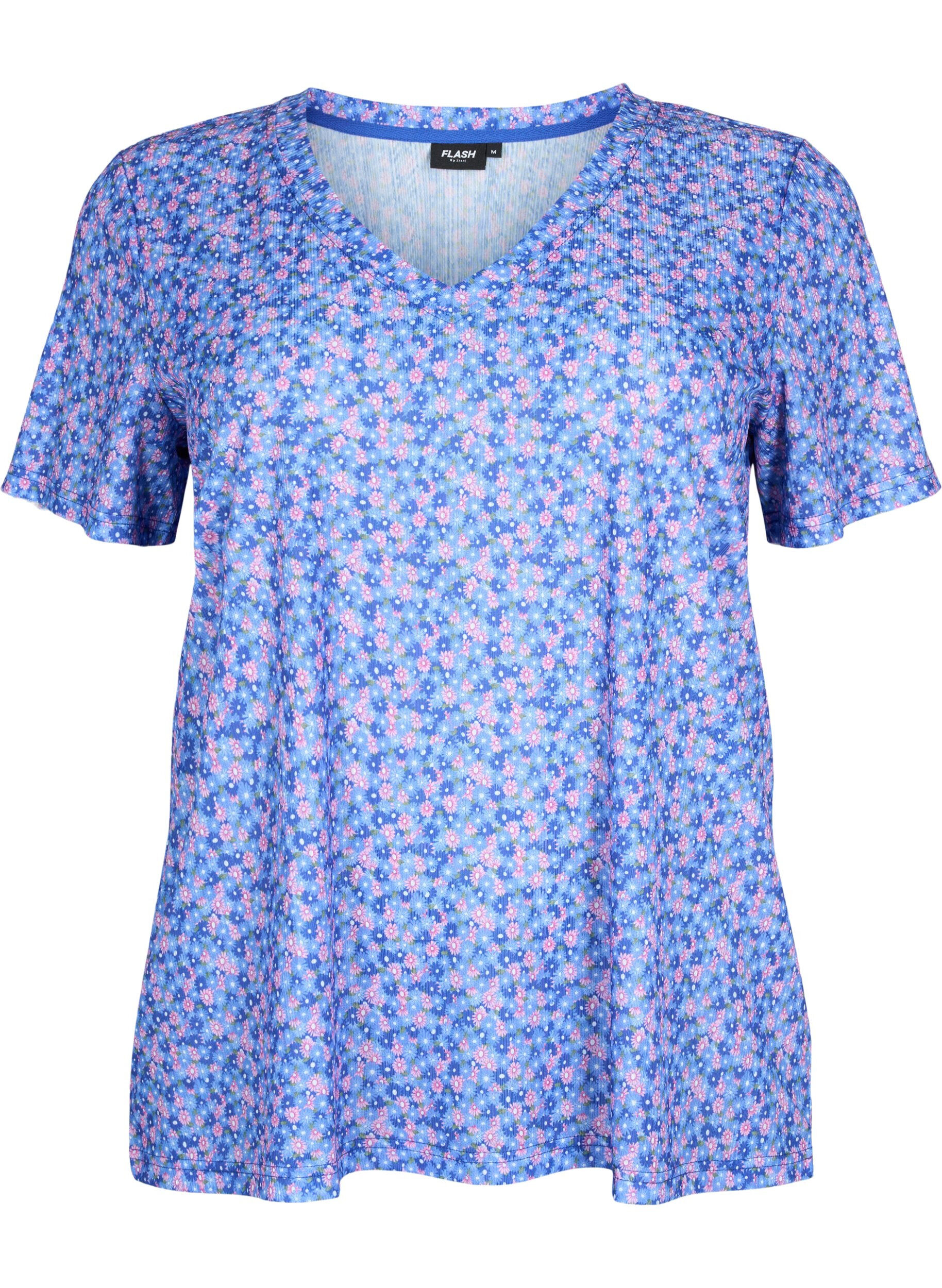 Zizzi FLASH - Printet t-shirt med v-hals, Blue Rose Ditsy, Packshot image number 0