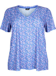 FLASH - Printet t-shirt med v-hals, Blue Rose Ditsy