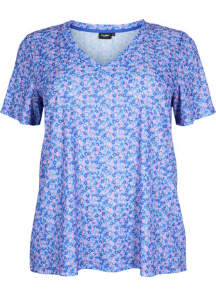 FLASH - Printet t-shirt med v-hals, Blue Rose Ditsy, Packshot image number 0