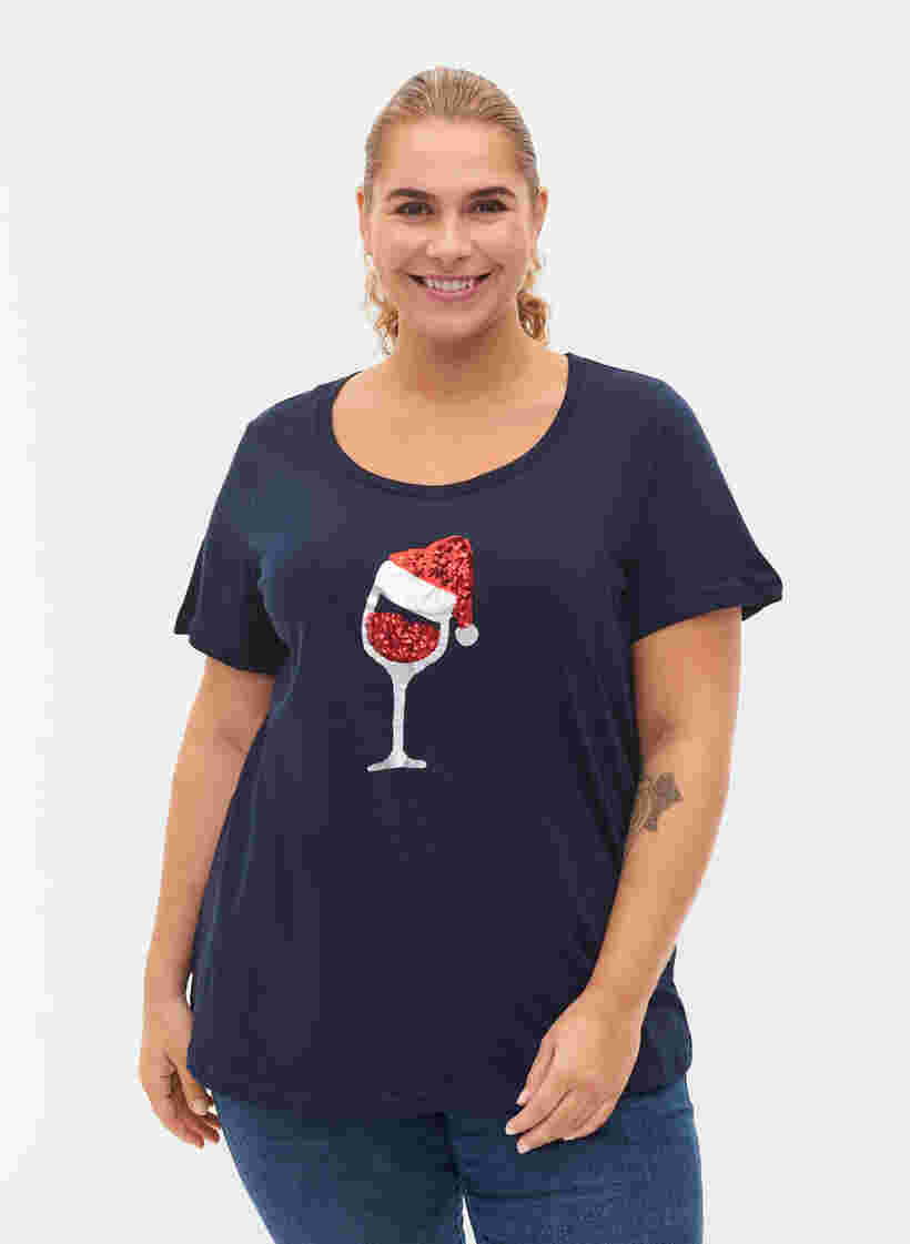 Jule t-shirt i bomuld, Navy Blazer Wine, Model image number 0