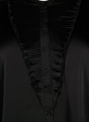 Skjortebluse i satin med flæsedetaljer, Black, Packshot image number 2