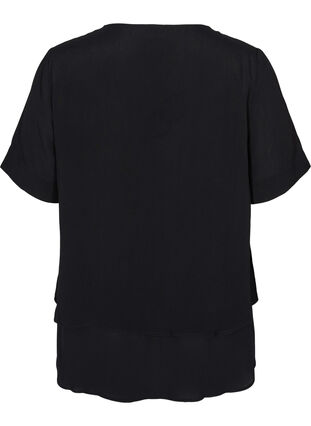 Viskose bluse med 2/4 ærmer og læg, Black, Packshot image number 1