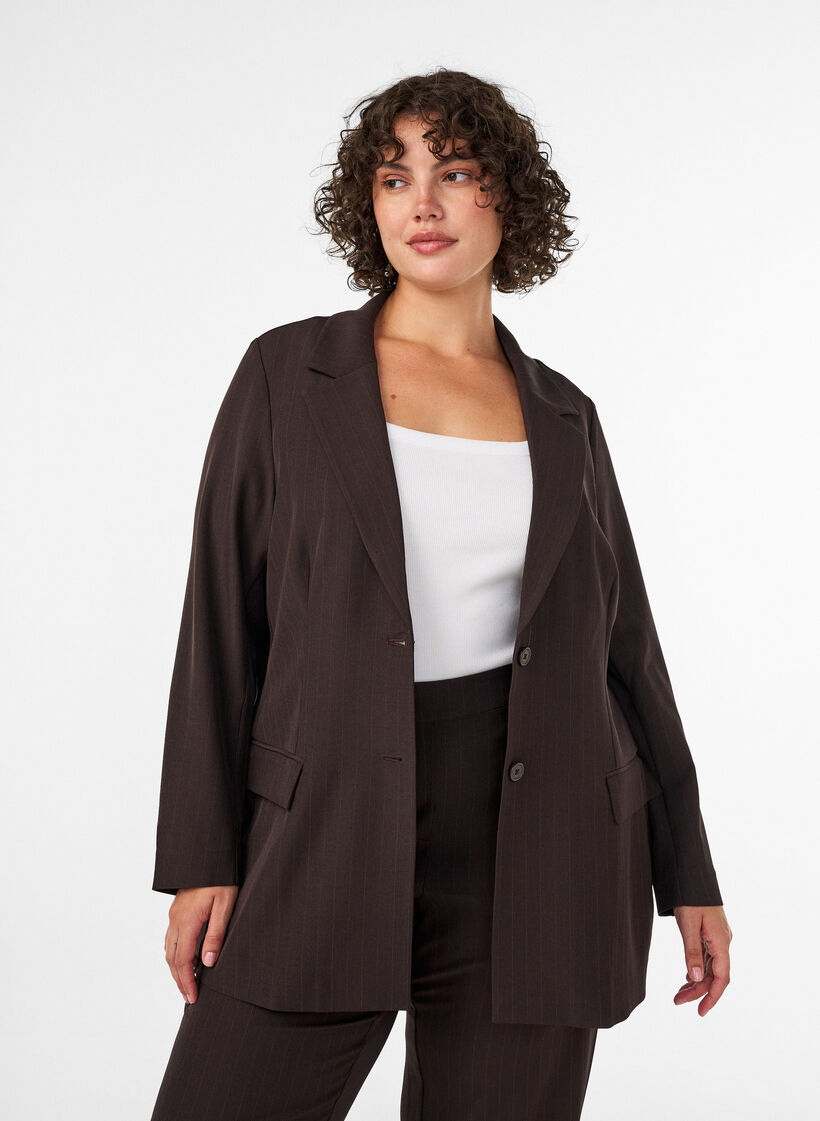 Blazer med lommer og slids, Brun, Model image number 0