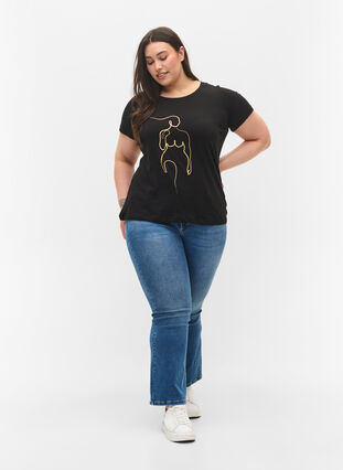 Bomulds t-shirt med print, Black w. Gold Foil , Model image number 2
