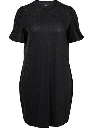 Glimmer kjole med korte ballonærmer, Black, Packshot image number 0