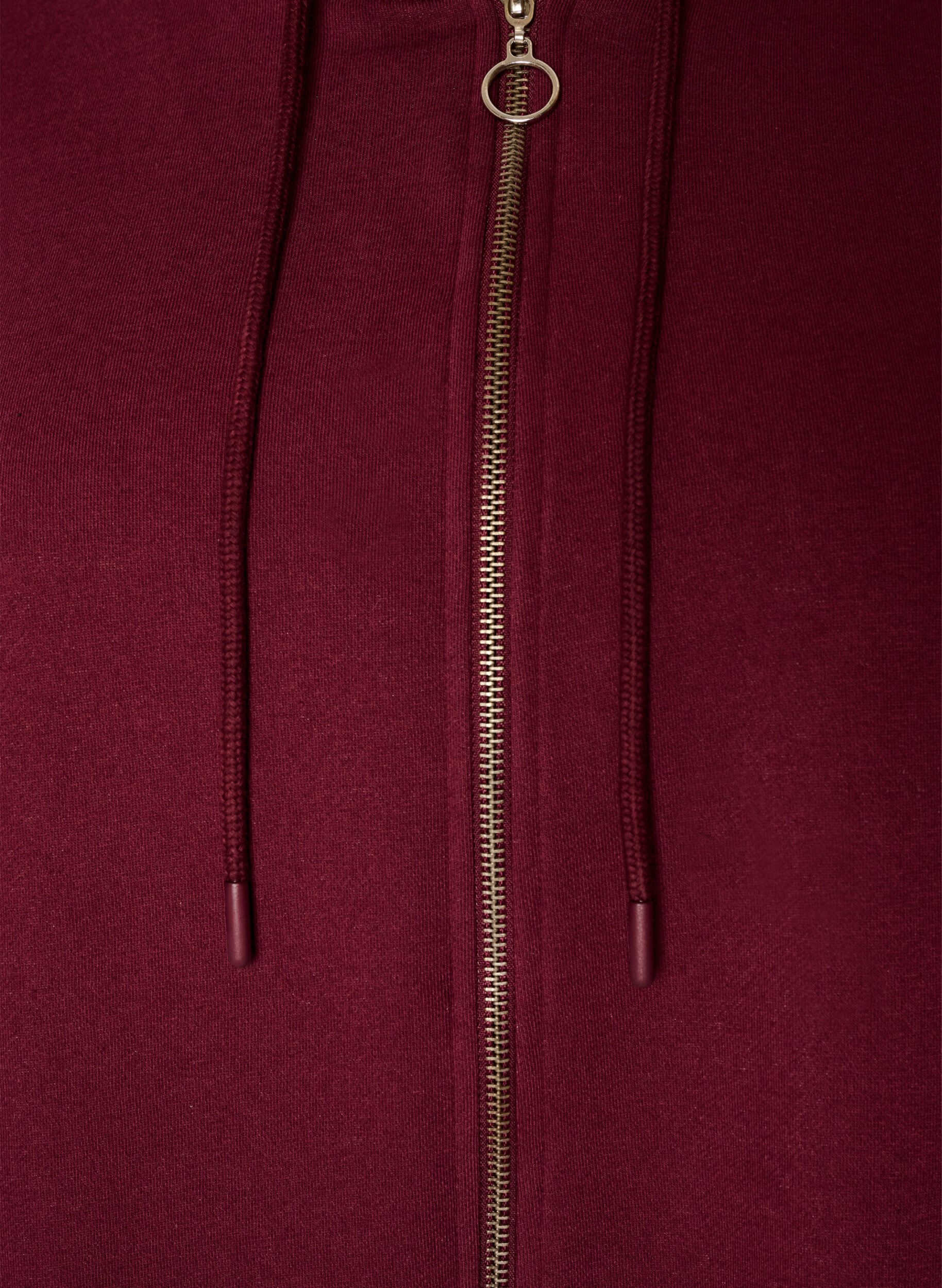 ZizziLang hoodie-cardigan med lynl&aring;s, R&oslash;d, Packshot image number 2