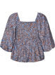 Bluse med smock og firkantet halsudsk&aelig;ring, Bl&aring;, Packshot image number 1