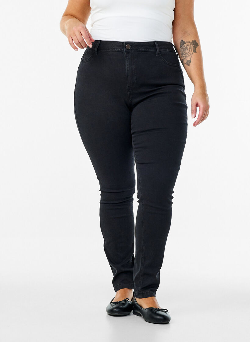Super slim Amy jeans med h&oslash;j talje, Sort, Model image number 2