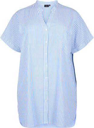 Stribet skjorte med brystlommer, Light Blue Stripe , Packshot image number 0