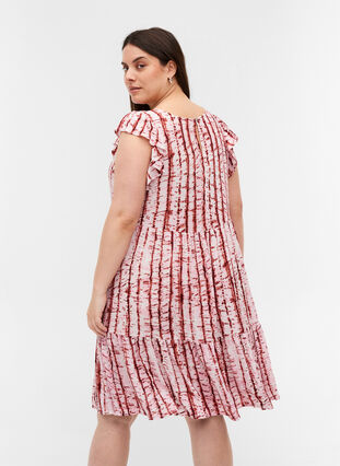 Printet viskose kjole med a-form, TIE DYE PINK, Model image number 1
