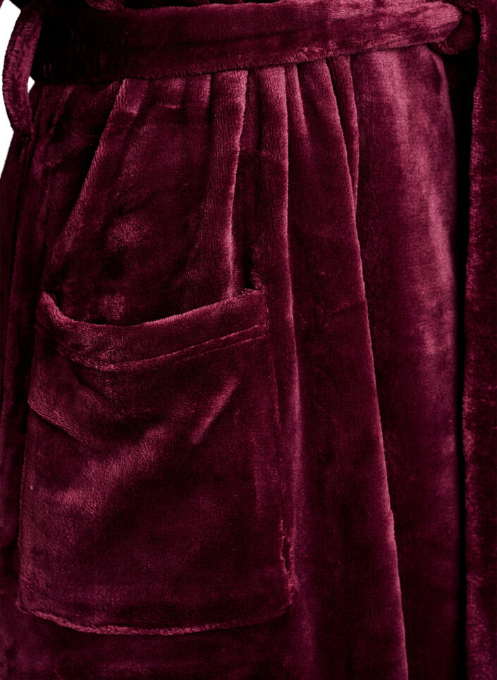 Morgenk&aring;be i bl&oslash;d velour med lommer, M&oslash;rk Bordeaux, Packshot image number 3