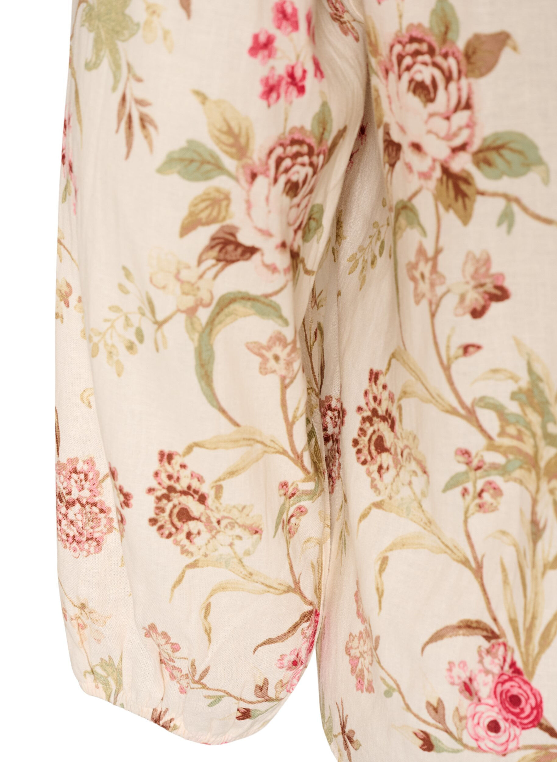 ZizziBlomstret bluse i h&oslash;r og viskose med lange &aelig;rmer, Vanilla, Packshot image number 3
