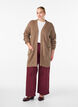 FLASH - Lang ribstrikket cardigan med lommer, Brun, Model image number 1