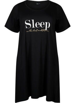 Kortærmet natkjole i økologisk bomuld , Black Sleep, Packshot image number 0