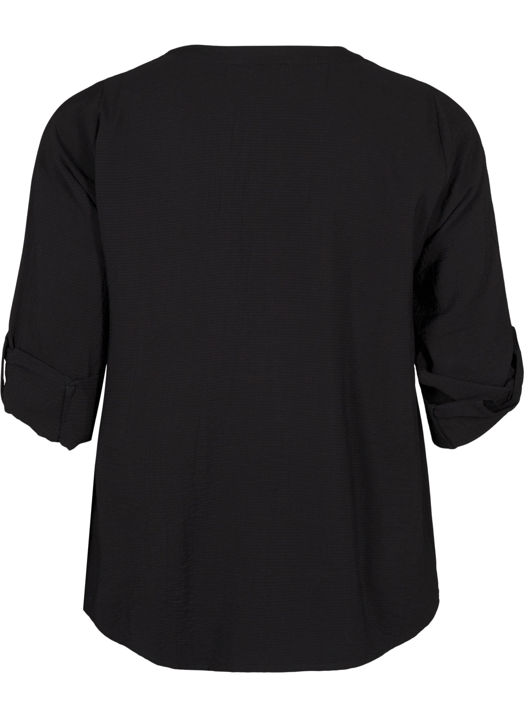 Zizzi Viskose skjortebluse med 3/4 &aelig;rmer, Black, Packshot image number 1