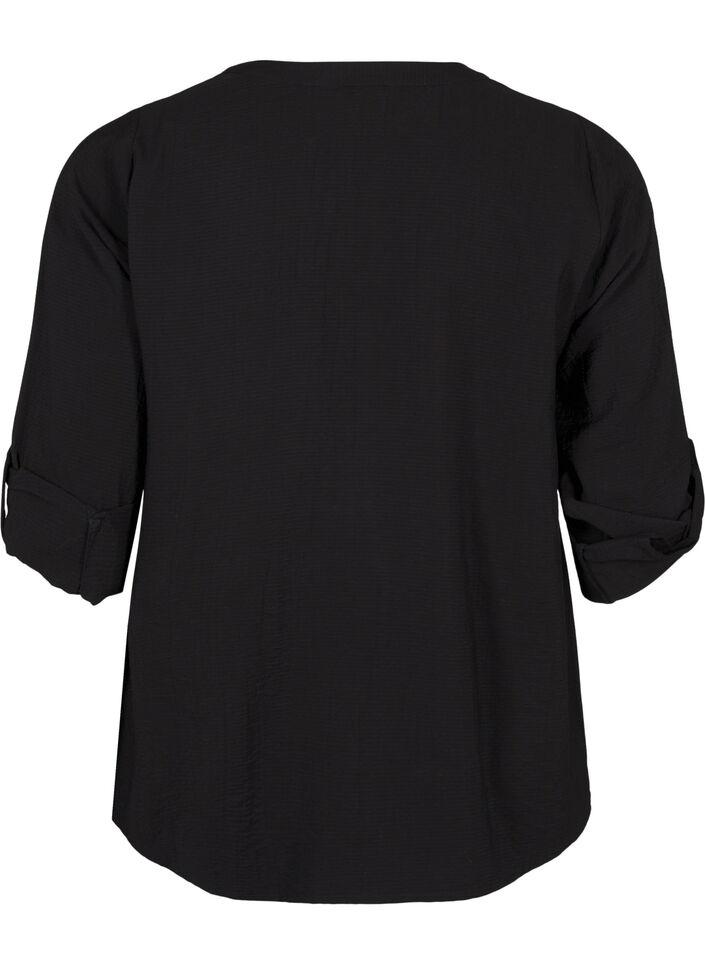 Viskose skjortebluse med 3/4 ærmer, Black, Packshot image number 1