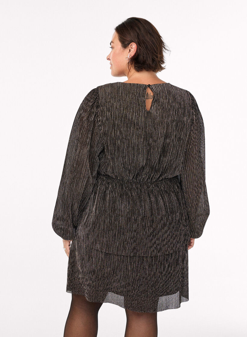 Kort kjole med glitterstriber og lange ærmer, Sort, Model image number 2