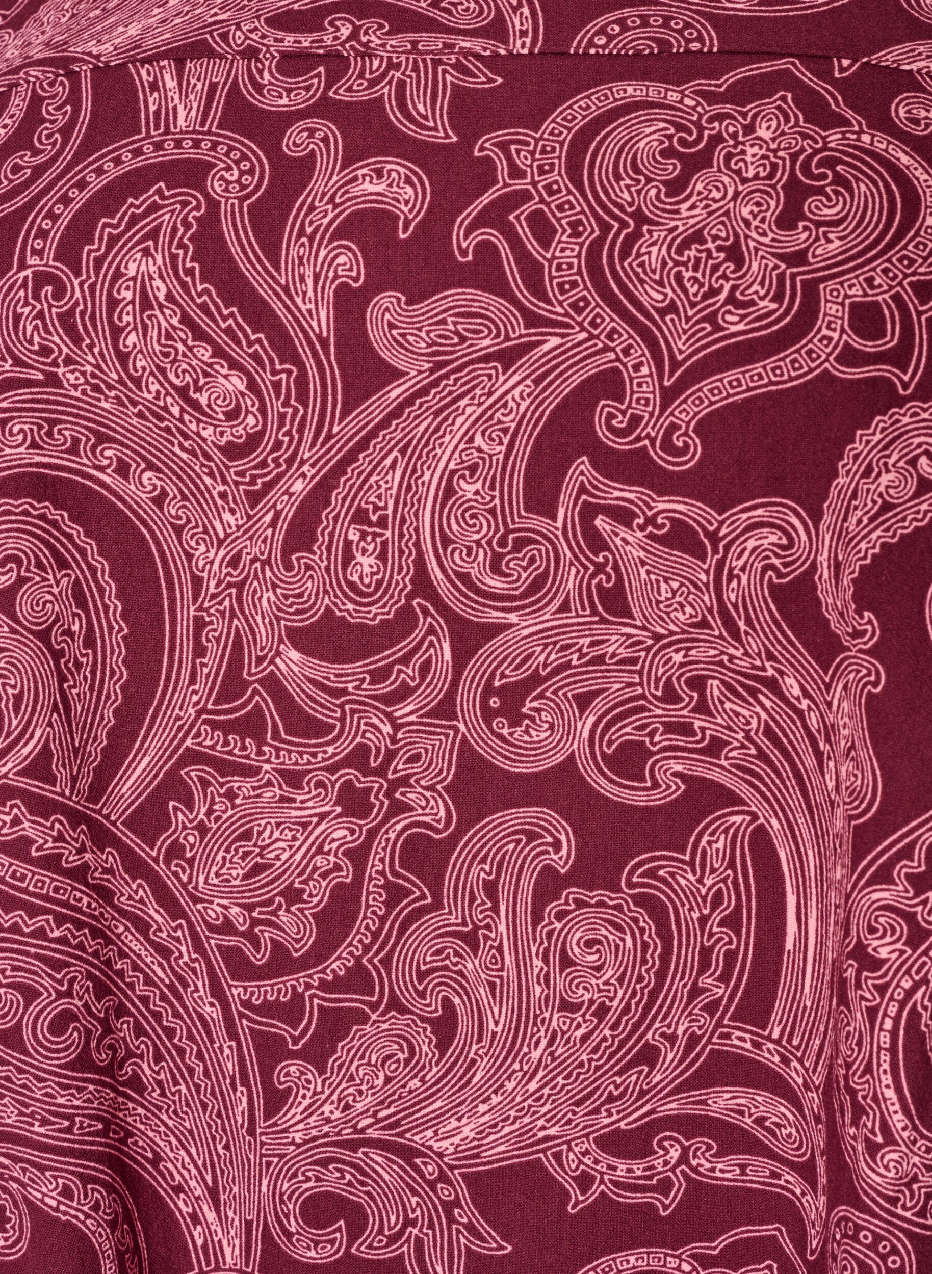 ZizziKort bomuldskjole med elastikkant og lange &aelig;rmer, M&oslash;rk Bordeaux, Packshot image number 2