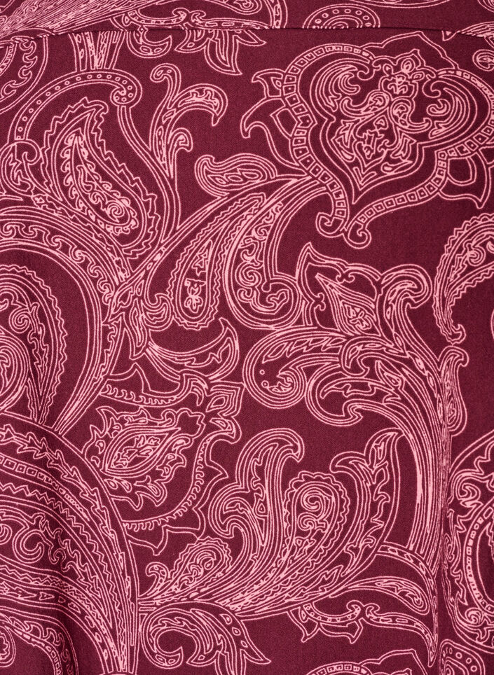 Kort bomuldskjole med elastikkant og lange &aelig;rmer, M&oslash;rk Bordeaux, Packshot image number 2