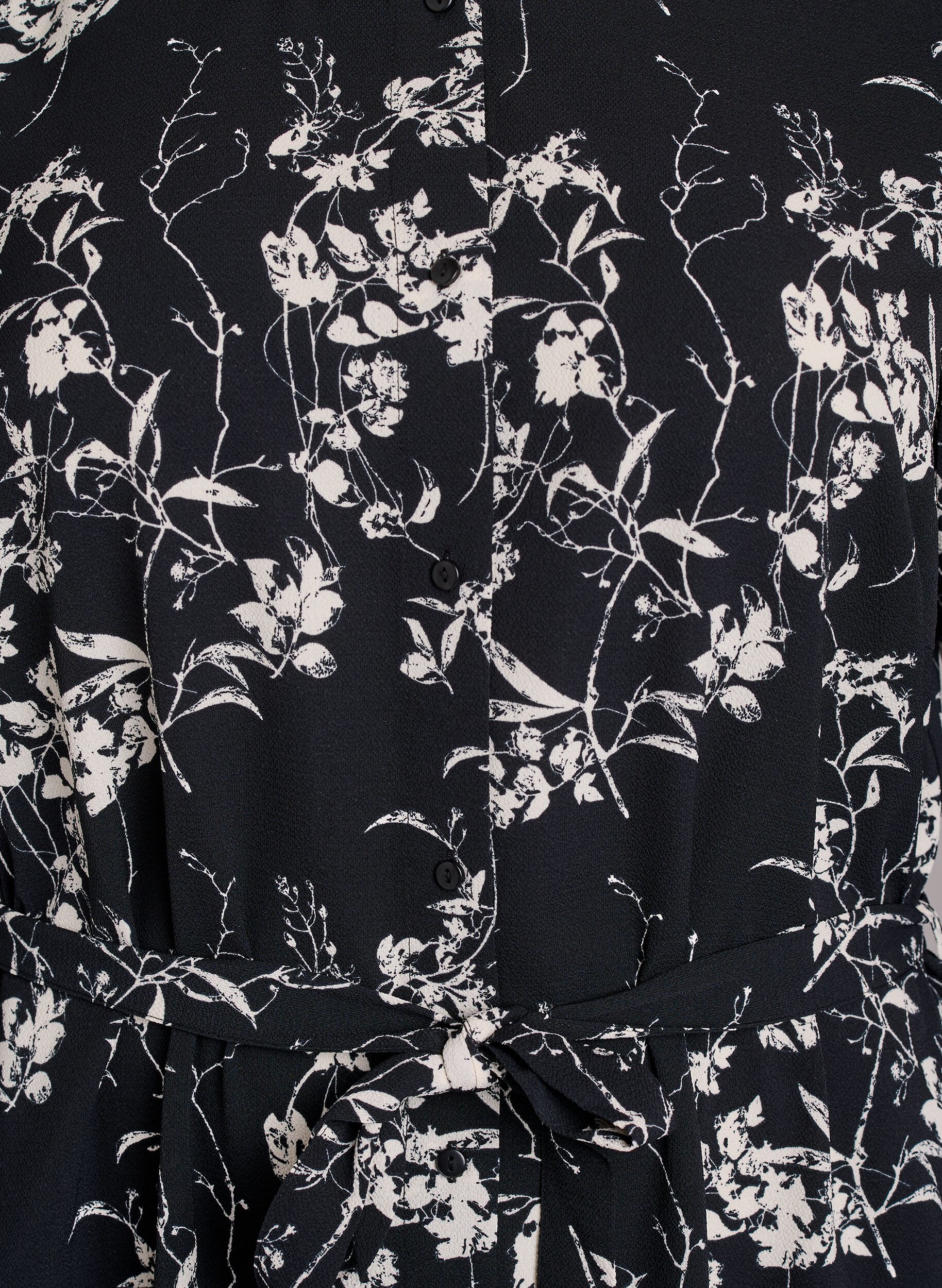 Zizzi Lang&aelig;rmet skjortekjole med bindeb&aring;nd, Sort, Packshot image number 2