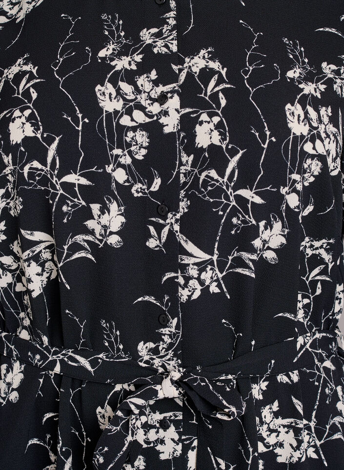 Langærmet skjortekjole med bindebånd, Sort, Packshot image number 2