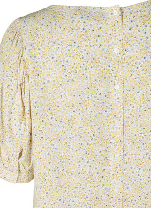 Printet viskose bluse med korte pufærmer, Yellow AOP Flower , Packshot image number 3