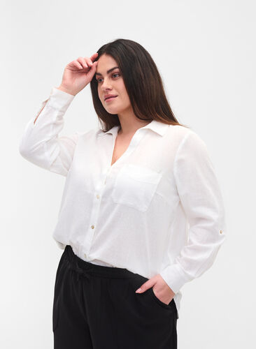 Skjortebluse med knaplukning, White, Model image number 0
