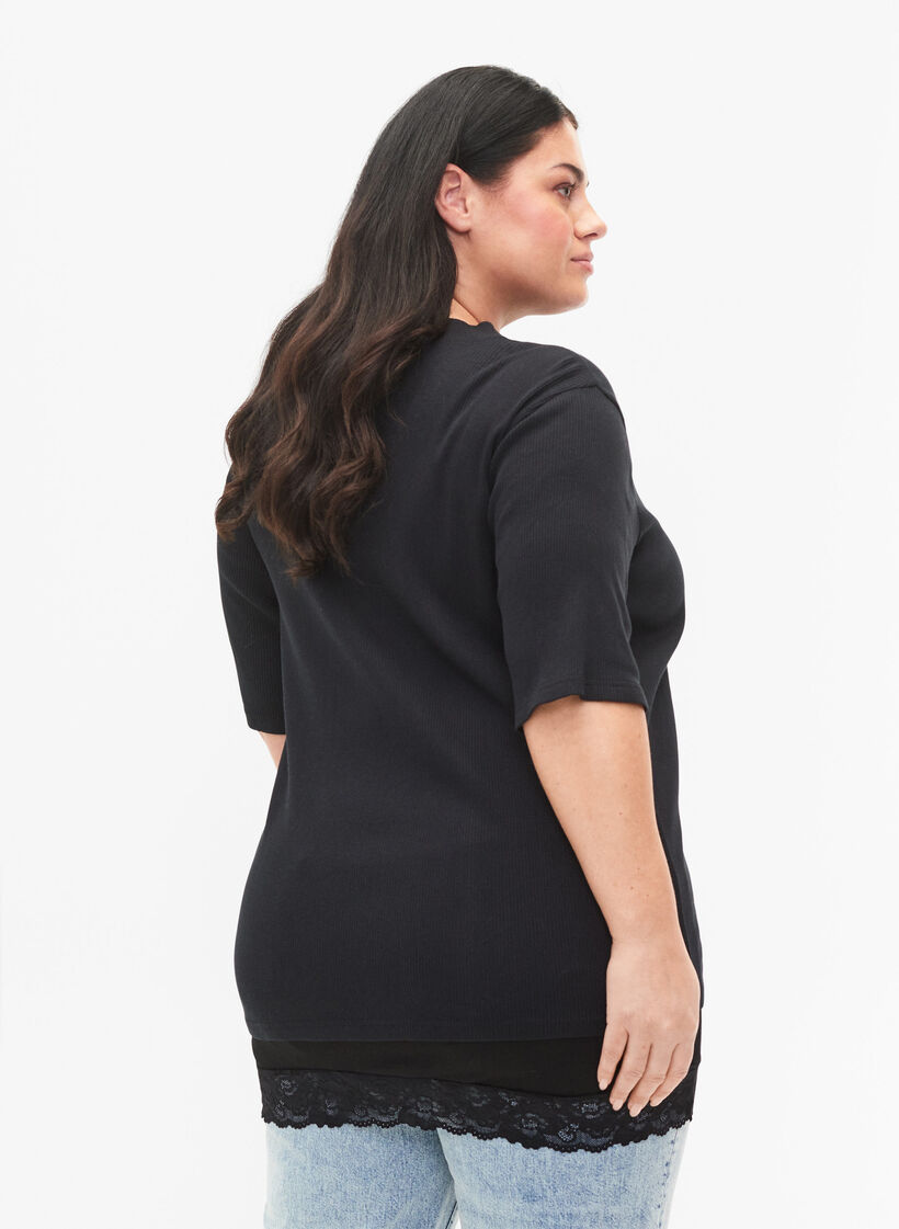 2-pak toppe forlænger med blondekant, Black/Black, Model image number 1