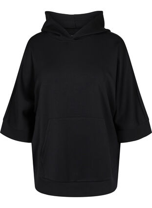 Sweatshirt med hætte og 3/4 ærmer, Black, Packshot image number 0