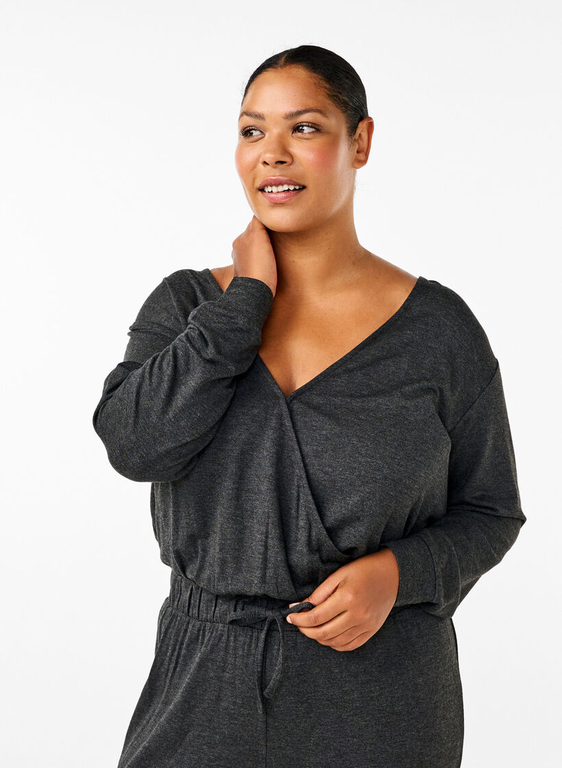 Jumpsuit med wrap og bindebånd, Dark Grey Melange, Model image number 2