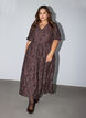 Midikjole med blomsterjacquard, Brun, Model image number 0